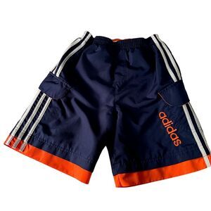 Boys Navy and Orange Stripe Adidas Swim Trunks‎ Shorts Size 7X